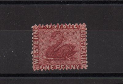 Почтовая марка Запдной Австралии. 1864 г. 1 р. Мих. №14. Без ВЗ. Зуб 13. Негашеная (?). 