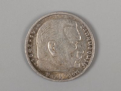 III Рейх, Германия. 5 рейхсмарок (reichsmark) 1935 "Гинденбург" XF. Состояние XF