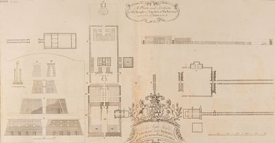 План и разрез храма Юпитера в Фивах и колонны ворот, ведущих в него. Гравюра из издания &laquo;A 