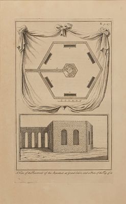 Вид на резервуар Каирского акведука и его план. Гравюра из издания &laquo;A Description of the East 