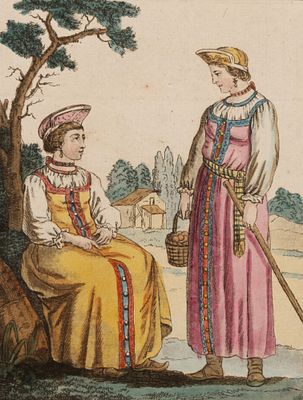 Грассе С.-С. Ж. (по рисунку), Лашос (гравер) Крестьянки из окрестностей Москвы. 1790-е гг. 