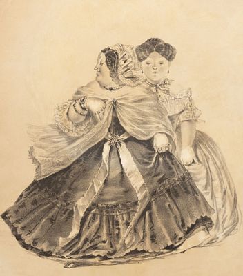 Боклевский П. М. Городничиха с дочкой. Из серии литографий к комедии Н. В. Гоголя &laquo;Ревизор&raquo;. 