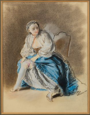 Н/х. Копия Копия с картины Ф. Буше "La Toilette" (1742). Сер. XX века. Бумага верже, пастель 