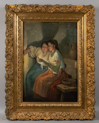 Н/х. Копия картины Н. К. Пимоненко &laquo;Святочное гадание&raquo;. Конец XIX - начало XX века. Холст 