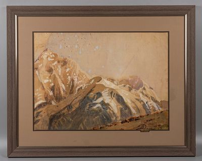 Эмме В. В. [по подписи] Горный ландшафт. 1913. Бумага верже на картоне, акварель, белила. 