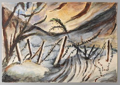 Ротач А. Л. Ограждения. 1940-е гг. Бумага, акварель. Размер листа 25,5х35 см. Хорошее 