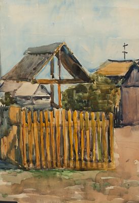 Эвенбах Е. К. [приписывается] Колодец. Середина XX века. Бумага, акварель. Размер листа 42,9х30 