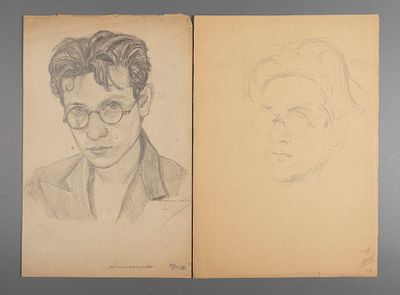 Пархоменко А. И. Два автопортрета. 1938, 1947. Бумага, карандаш. Размер 30х21 см. Хорошее 