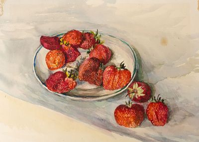 Масленникова И. Н. [приписывается] Клубника. 1950-е гг. Бумага, акварель. Размер листа 25,5х35,8 см.
