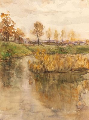 Масленникова И. Н. [приписывается] Пасмурная погода. 1950-е гг. Бумага, акварель. Размер листа 