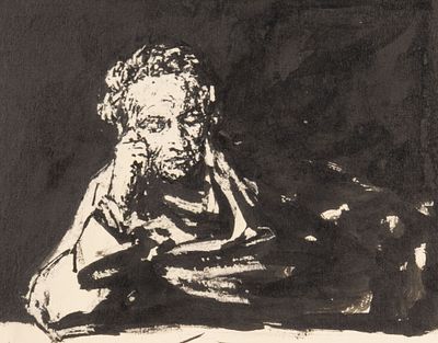 Веселов Г. Н. Читающий Пушкин. 1960-е гг. Бумага, тушь. Размер листа 14,8х20,8 см. Хорошее 