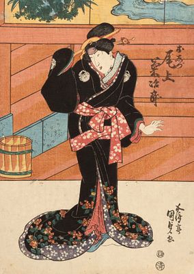Утагава Кунисада. Красавица в черном кимоно. 1840-1850-е гг. Бумага, цв. ксилография. Размер 