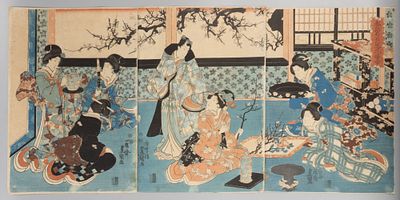 Утагава Кунисада. Занятия икэбаной. Триптих. 1840-1850-е гг. Бумага, цв. ксилография. Размер 