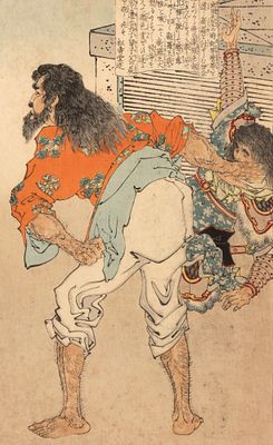 Цукиока Ёситоси. Военачальник Ки но Омаро. Лист из серии &laquo;Поучительная история о людях 