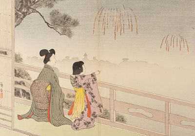 Мидзуно Тосиката. Фейерверк. 1890-1900-е гг. Бумага, цв. ксилография с подрисовкой. Размер 