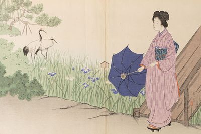 Мидзуно Тосиката. Весенняя прогулка. 1890-1900-е гг. Бумага, цв. ксилография с подрисовкой. 