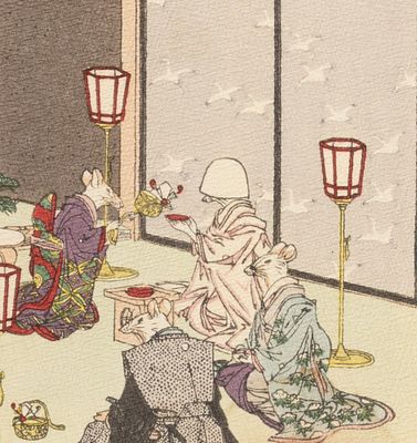 Невеста принимает чашу. Иллюстрация из книги "Japanese Fairy Tale Series No. 6, The Mouse's 