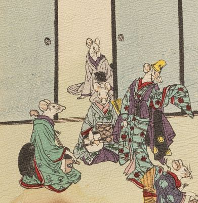 В гостиной. Иллюстрация из книги "Japanese Fairy Tale Series No. 6, The Mouse's Wedding" 