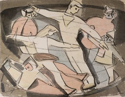 Матюх В. М. Юные фигуристы. 1960-е гг. Бумага, цв. литография. Размер листа 46,8х62,2 см. Хороше 