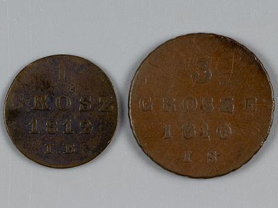 Польша, Варшавское герцогство. 3 гроша 1810 IS и 1 грош 1812 IB VF. Состояние VF