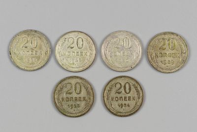 СССР. 20 копеек 1924-1930 VF-XF. 6 шт. Состояние VF-XF