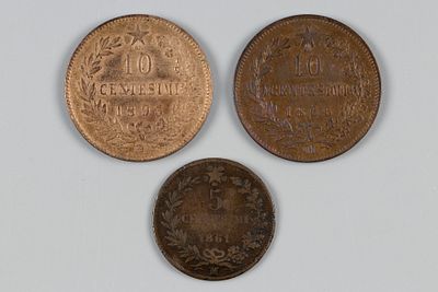 Италия. 5 чентезимо 1861 и 10 чентезимо 1866 и 1893. 3 шт. Состояние VF-XF