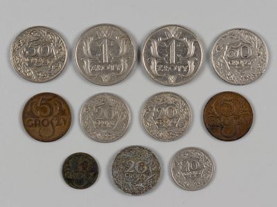 Польша. 11 монет разных номиналов. 1920-1930-е VF-XF. 11 шт. Состояние VF-XF