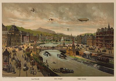 Хёльцель Эд. Город. Начало XX века. Бумага, хромолитография. Размер листа 23,5х33,5 см. Хорошее 