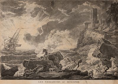 Поли Ж. Б. (гравер), Верне К.-Ж. (по оригиналу) Отчаяние моряков. XVIII в. Бумага верже, резец 
