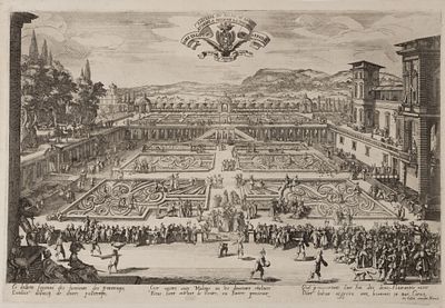 Калло Ж. Цветник дворца в Нанси. Перегравировка(?) XIX века гравюры XVII века. Бумага верже 