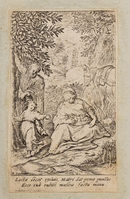 Саделер Р. Сбор яблок. XVI век. Бумага верже, резцовая гравюра на меди. Размер оттиска 8х4,5 