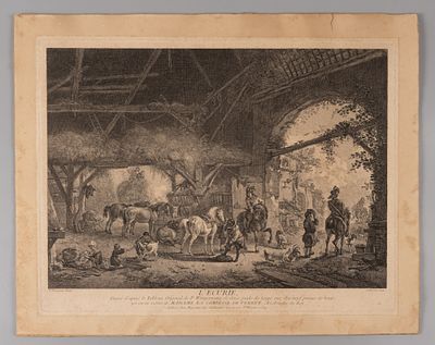 Муайо Ж. (гравер), Вувермен П. (по оригиналу) Конюшня. 1734. Бумага верже, гравюра резцом и 