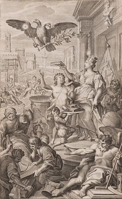 Фронтиспис к изданию Л. А. Муратори &laquo;Историописатели Италии&raquo; [Rerum Italicarum scriptores], Т. 