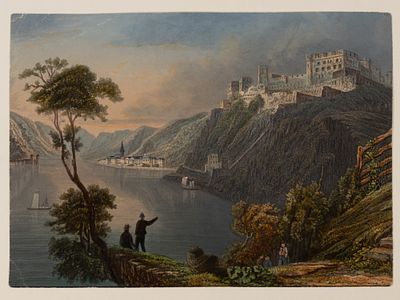 Вид на немецкий город Санкт-Гоар. Середина XIX века. Бумага, офорт, акватинта, акварель, лак. 