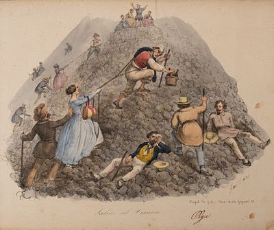 Дура Г. Туристы взбираются на вулкан Везувий. Сер. XIX века. Бумага, литография, акварель. 