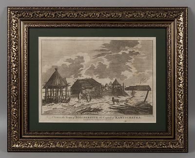 Уэббер Дж. (по рисунку), Вудинг Д. Г. (гравер) Вид города Большерецка, столицы Камчатки [A view 