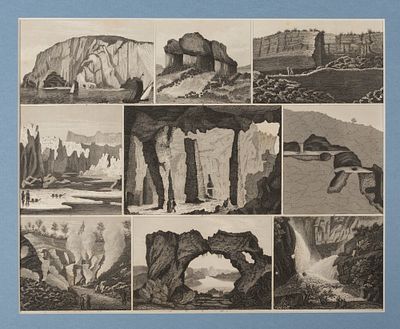 Гроты и пещеры. 1840-е гг. Гравюра в паспарту. Размер 35х30 см. Размер окна 25х20 см. Из 