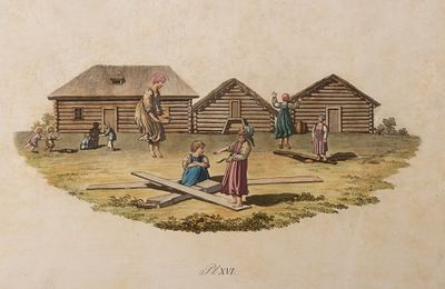 Аткинсон Дж. О. Игра в качалки. 1810-е гг. Бумага, офорт, пунктир, акварель. Размер листа 26 