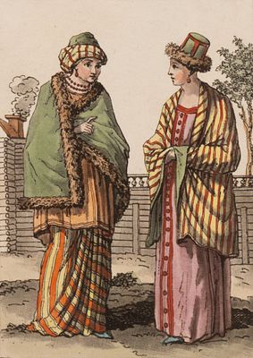 Грассе С.-С. Ж. (по рисунку), Лашос (гравер) Ремесленница и горожанка из Петербурга. 1805. 