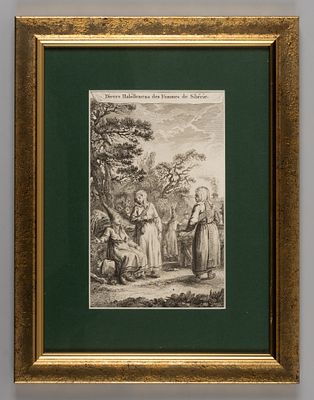 Костюмы сибирских женщин. Из издания Прево &laquo;Histoire g&eacute;n&eacute;rale des voyages...&raquo;. 1740-е гг. 