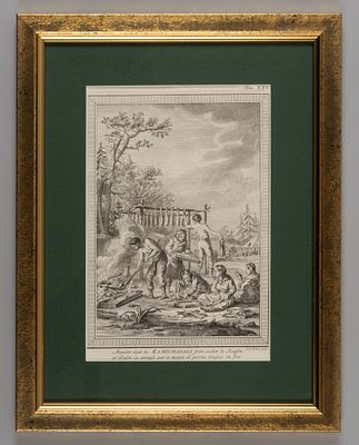 Камчатцы коптят рыбу. Из голландского издания Прево "Historische Beschryving der Reizen […]". 