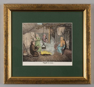 Быт остяков. Конец XVIII века. Бумага, литография, акварель. Размер листа 21,7х23,7 см. Хорошее 