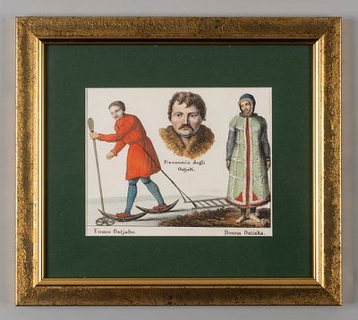 Остяк и остячка. Конец XVIII века. Бумага, литография, акварель. Размер листа 21х23,5 см. Хороше 