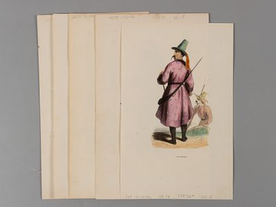 Раскрашенные гравюры из книги "Нравы, обычаи и костюмы всех народов мира". 5 л. 1843-44. Размер 