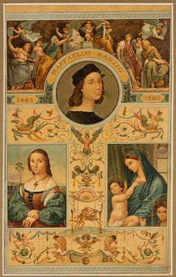 Рафаэль Санти. Хромолитография из календаря (изд-во E. Sborgi Editore, Флоренция, 1907). Размер 