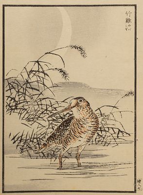 Имао Кэйнэн. Вальдшнеп ночью. Начало XX века. Бумага, цв. ксилография. Размер листа 24,8х16,5 см. 