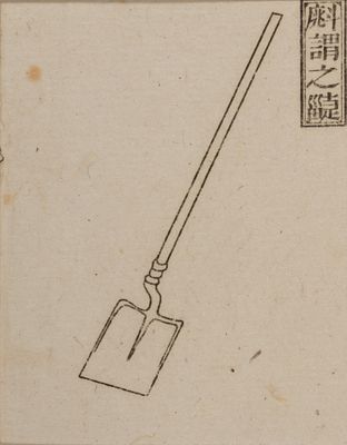 Лопата. Китайская миниатюрная ксилография из комментария Го Пу к словарю &laquo;Эръя&raquo;. Нач. XIX в. 