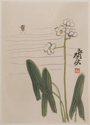 Ци Байши. Жук и белые цветы. 1950-е гг. Бумага, цв. ксилография. Размер листа 36,5х25 см. Хороше 