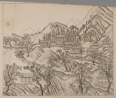 Ле Руж Ж.-Л. (гравер) Сад в горах. Иллюстрация из издания "Jardins Anglo-Chinois a la Mode" 