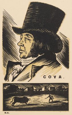 Великанов Ю. П. Гойя. 1933. Бумага, цв. линогравюра. Размер листа 22х16 см. Хорошее состояние. 
